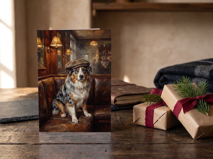 The "Golden Hour" card — beside kraft-wrapped gifts with red ribbon