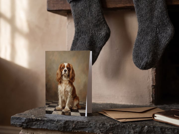 The "The Aristocrat" card — on a hearth with knitted stockings above