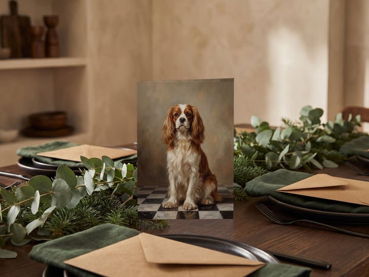 The "The Aristocrat" card — on a table dressed with eucalyptus and fir