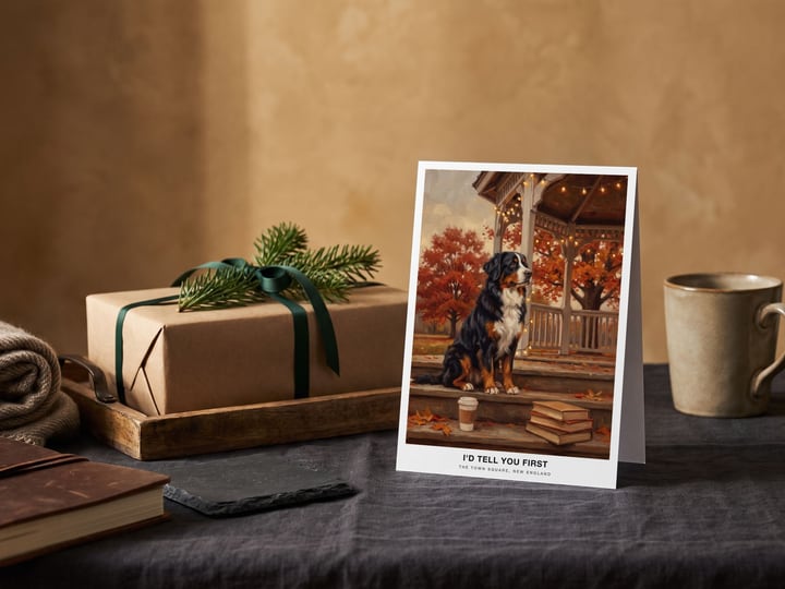 The "The Town Square" card — beside one wrapped gift
