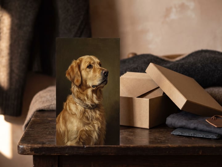 The "The Keepsake" card — in front of an open kraft box of envelopes