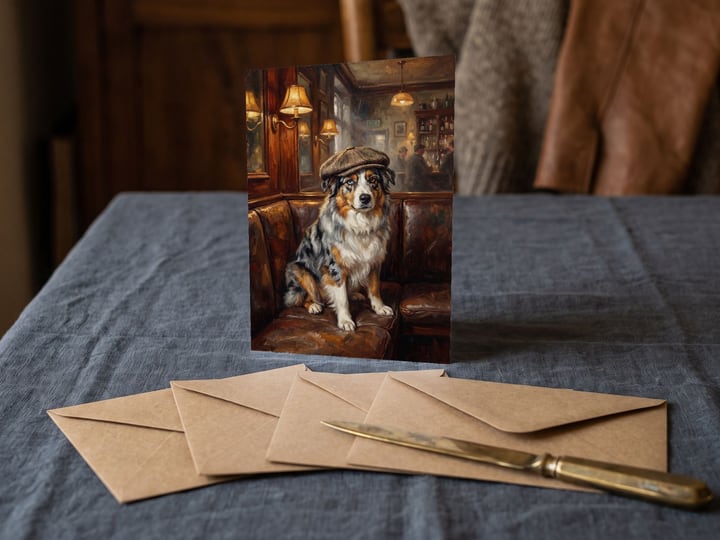 The "Golden Hour" card — on grey linen with a row of five envelopes