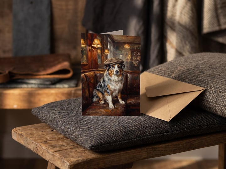 The "Golden Hour" card — on a tweed cushion with an envelope