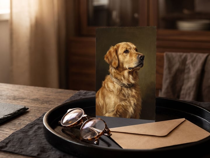 The "The Keepsake" card — on a black tray with folded glasses