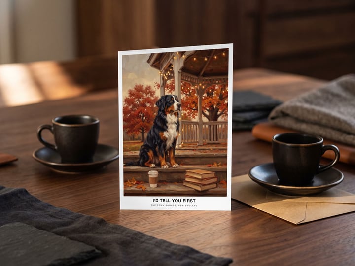 The "The Town Square" card — between two espresso cups