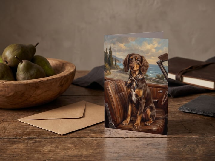 The "Riding Shotgun" card — beside a bowl of pears