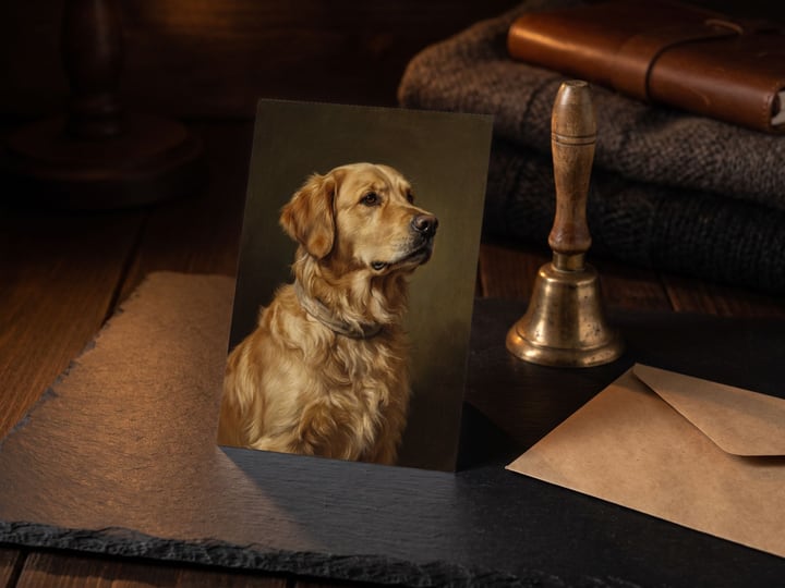The "The Keepsake" card — on a black stone tray with a brass bell