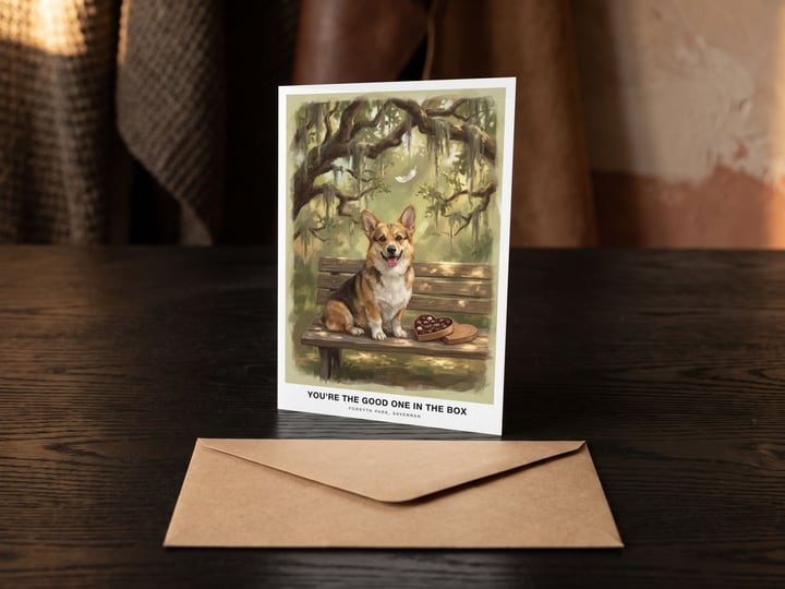 The "The Bench in Savannah" card — with a single envelope, nothing else