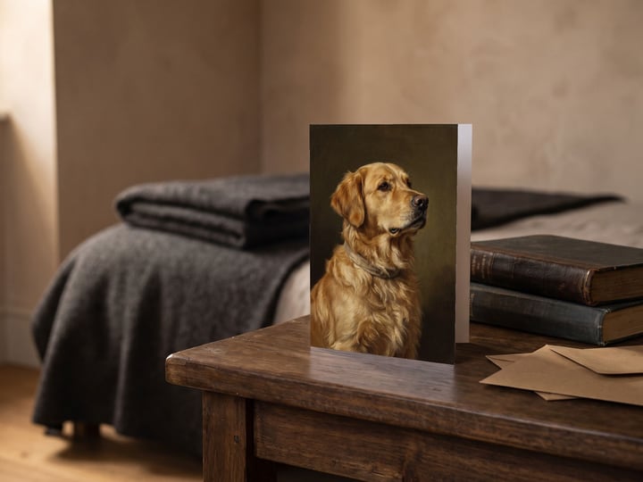 The "The Keepsake" card — on a bedside table beside two books