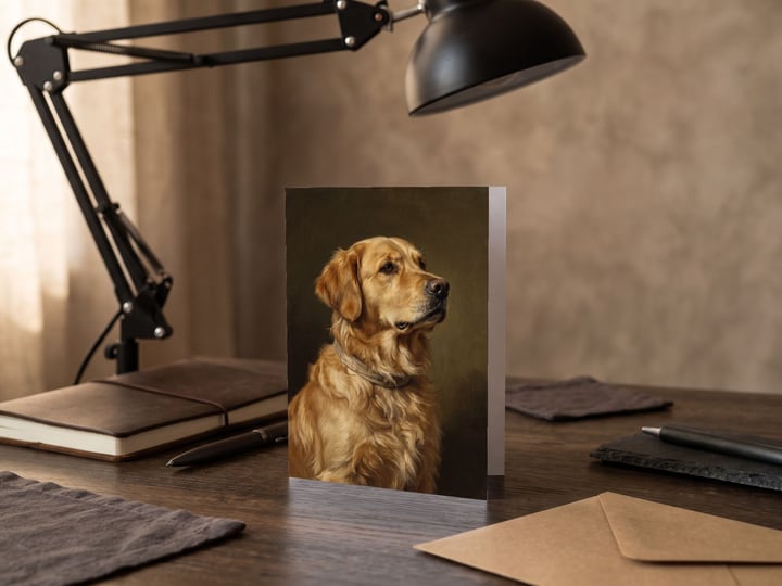 The "The Keepsake" card — on a desk under an unlit lamp