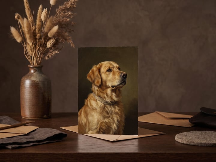 The "The Keepsake" card — on a hall table beside dried grasses