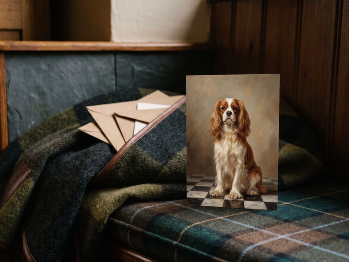 The "The Aristocrat" card — on a tartan window seat