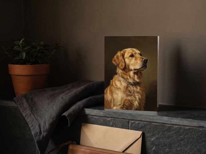 The "The Keepsake" card — on a slate bathroom ledge
