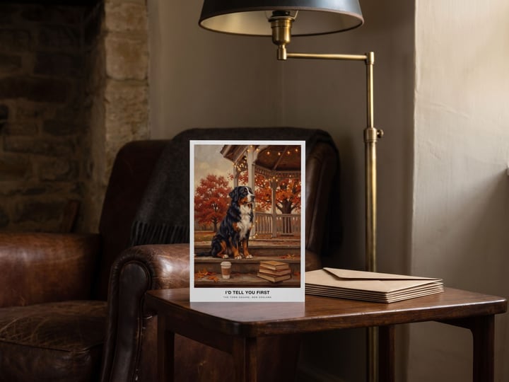 The "The Town Square" card — beside a reading chair under an unlit lamp