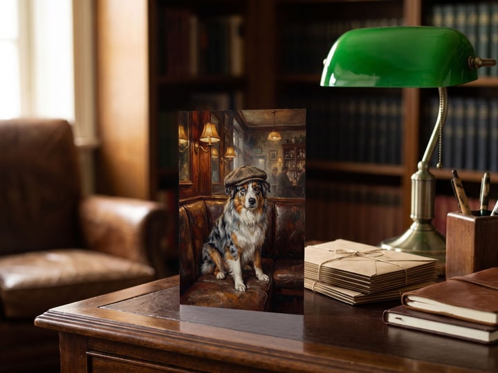 The "Golden Hour" card — beside an unlit banker's lamp
