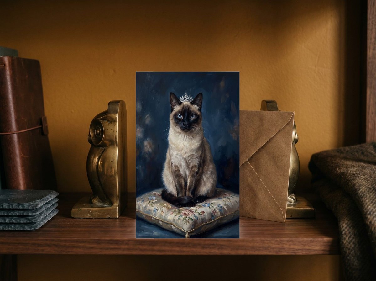 A card standing upright — between brass bookends with an envelope