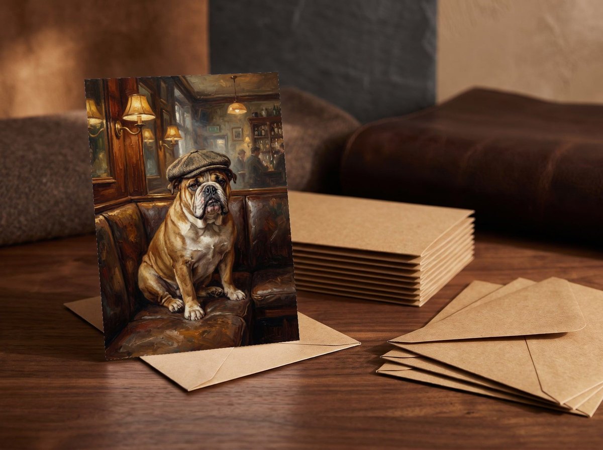A card standing upright — in front of a stack of matching cards and fanned envelopes