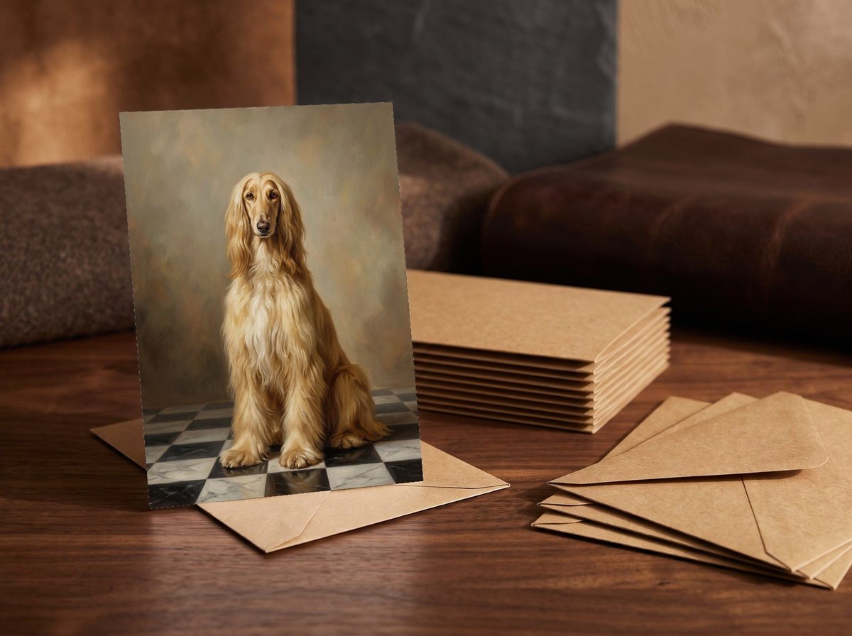 A card standing upright — in front of a stack of matching cards and fanned envelopes