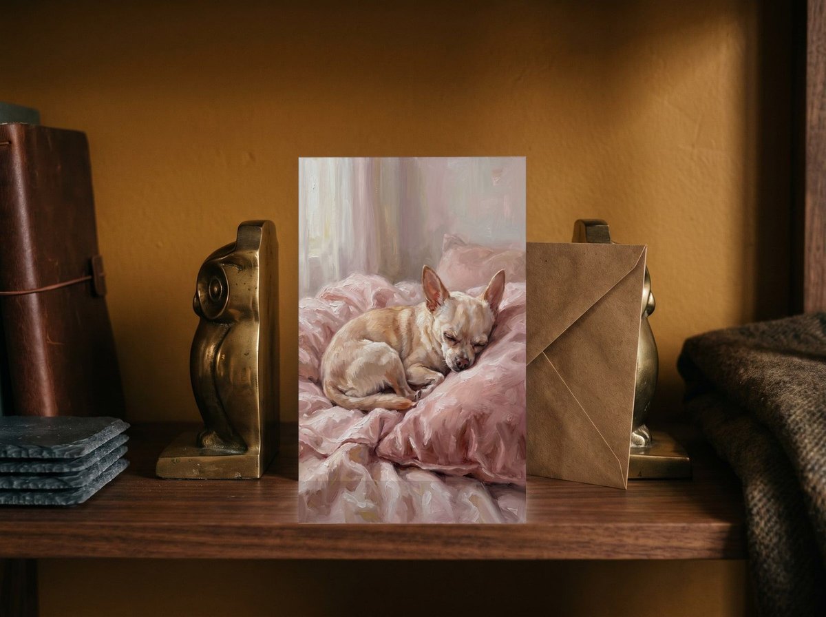 A card standing upright — between brass bookends with an envelope