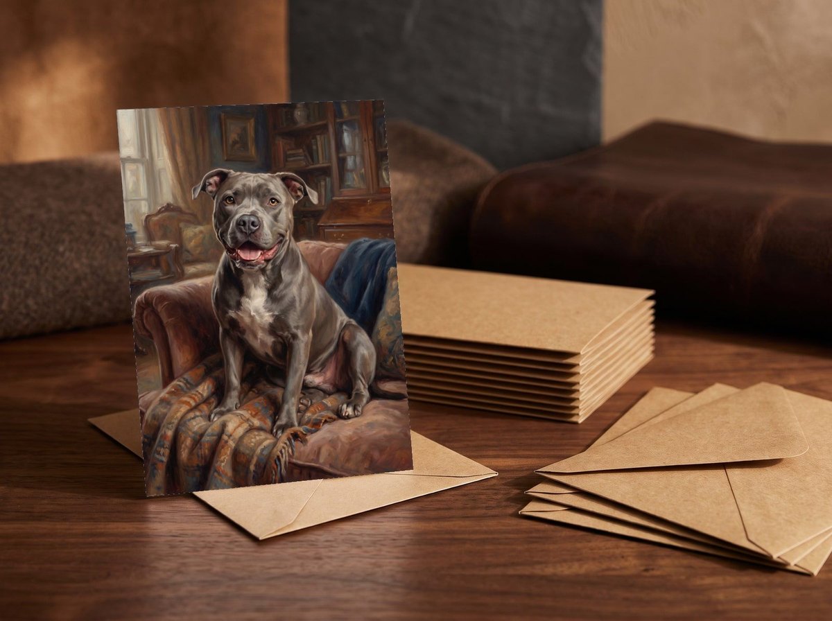 A card standing upright — in front of a stack of matching cards and fanned envelopes