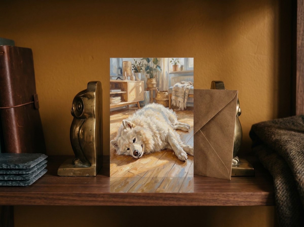 A card standing upright — between brass bookends with an envelope
