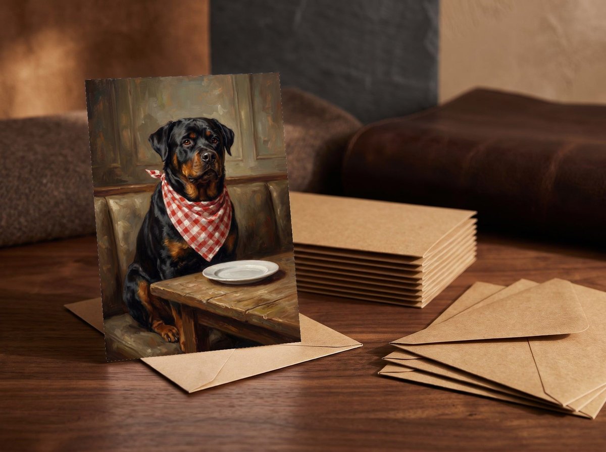 A card standing upright — in front of a stack of matching cards and fanned envelopes