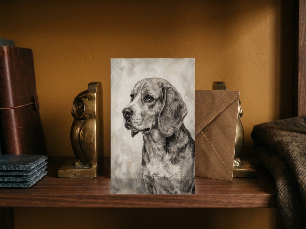 A card standing upright — between brass bookends with an envelope