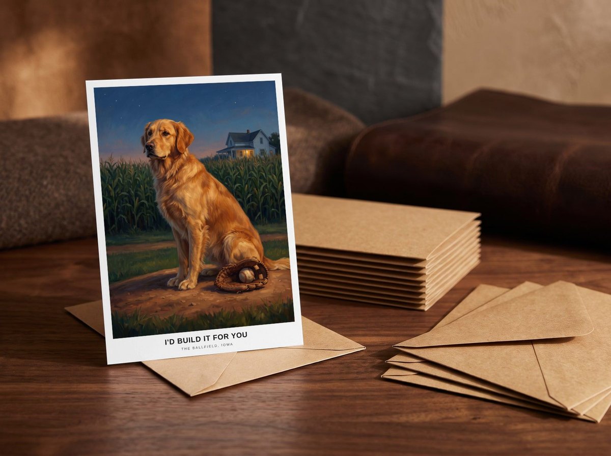 A card standing upright — in front of a stack of matching cards and fanned envelopes