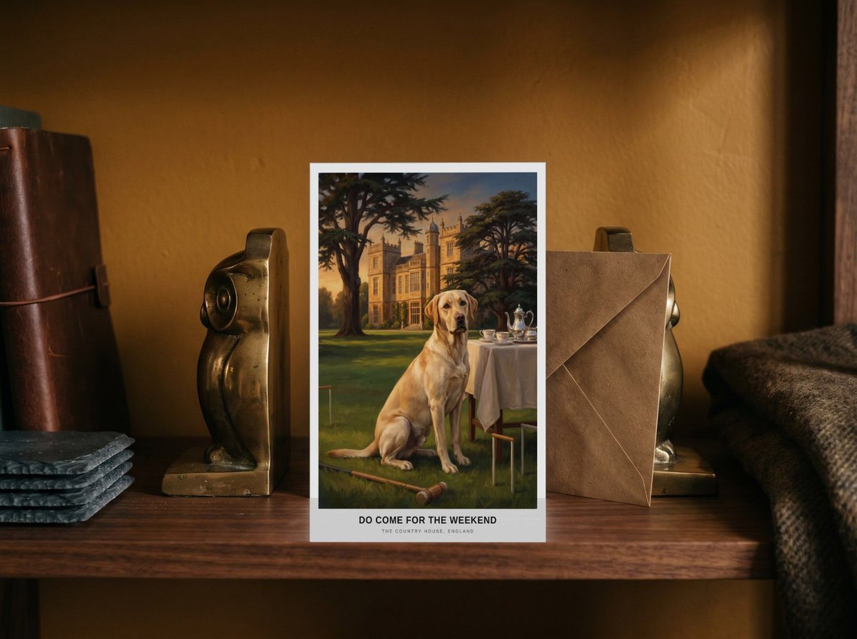 A card standing upright — between brass bookends with an envelope