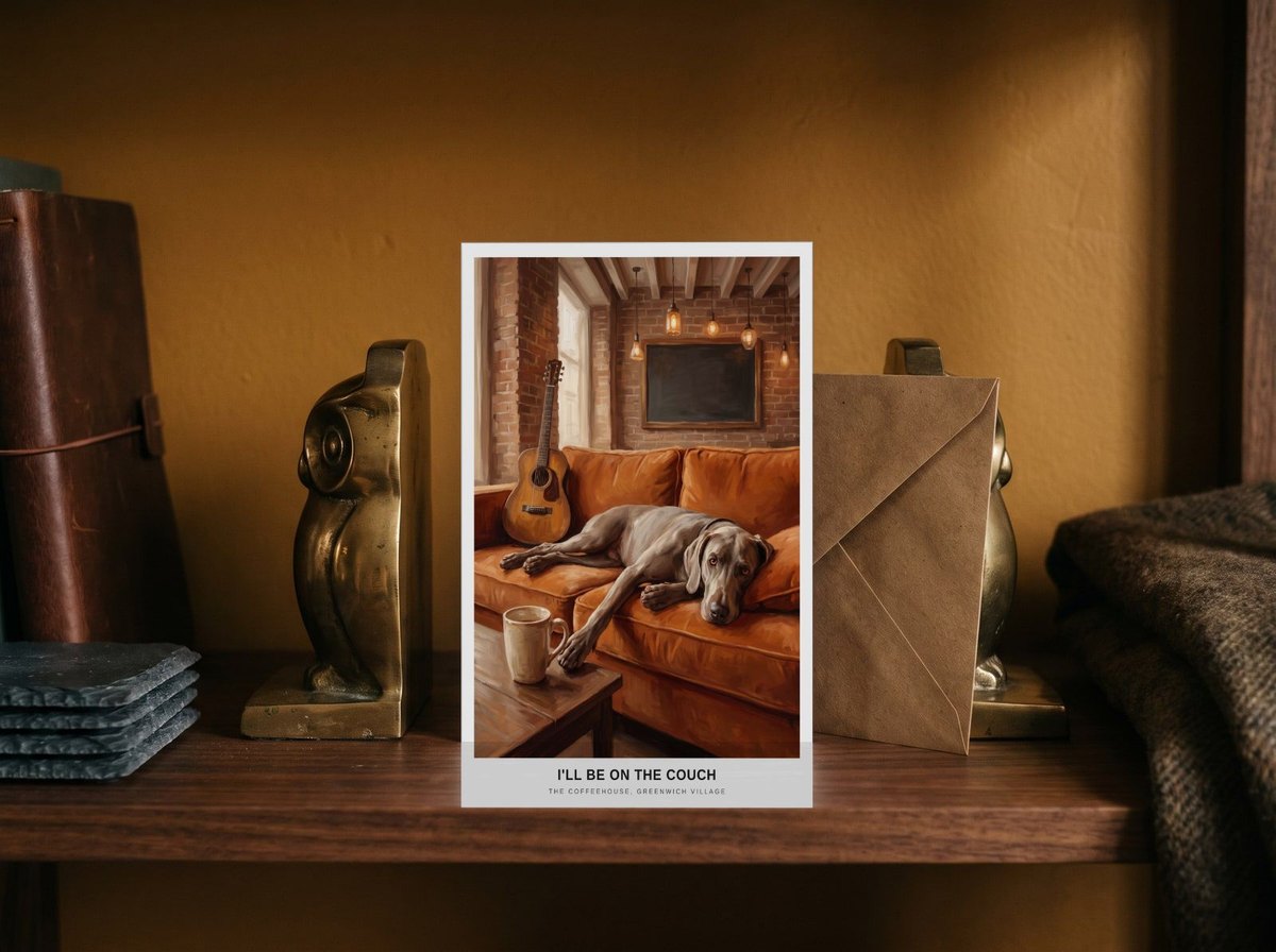 A card standing upright — between brass bookends with an envelope