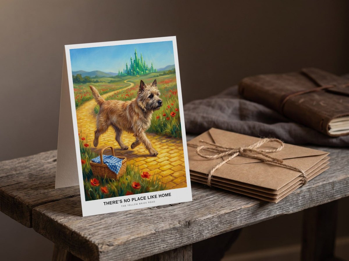 A card standing upright — beside a twine-tied bundle of kraft envelopes on a bench