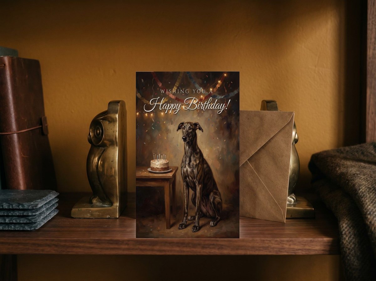 A card standing upright — between brass bookends with an envelope