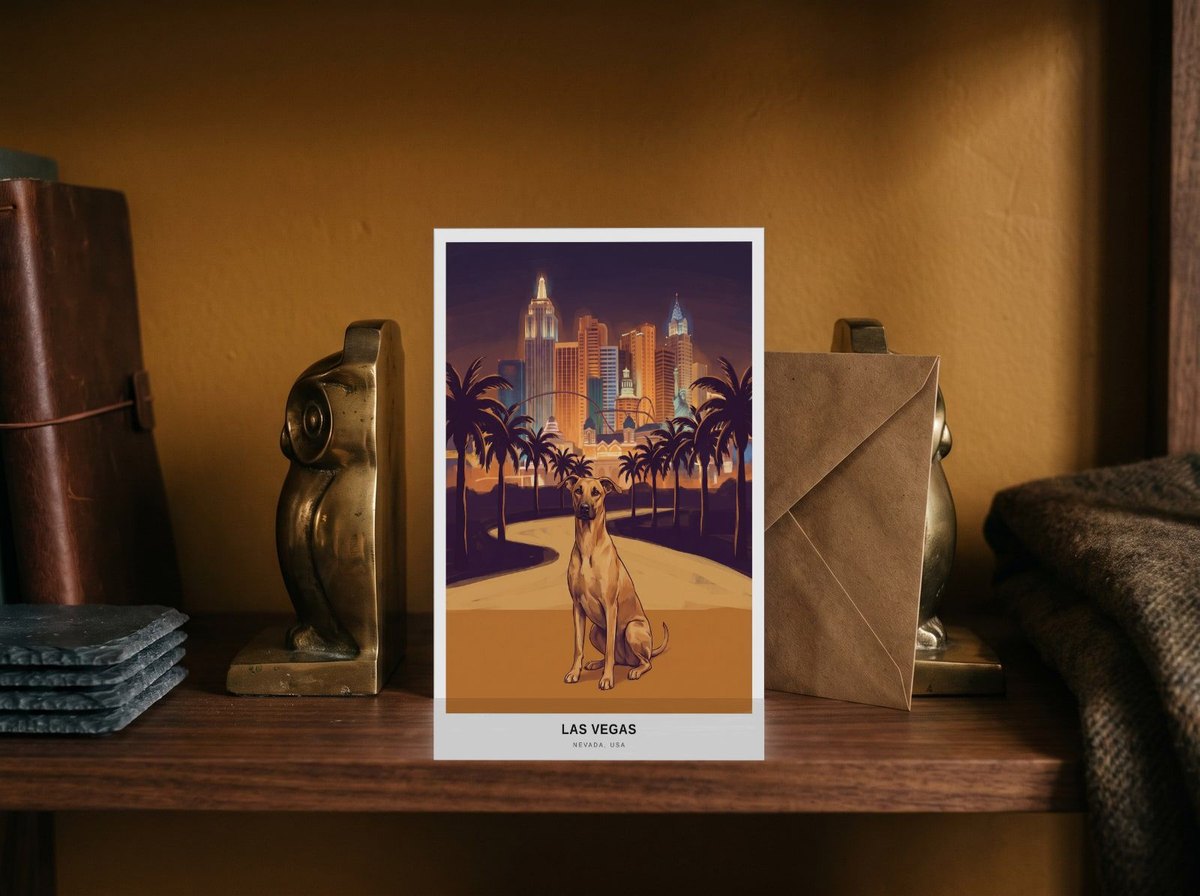 A card standing upright — between brass bookends with an envelope