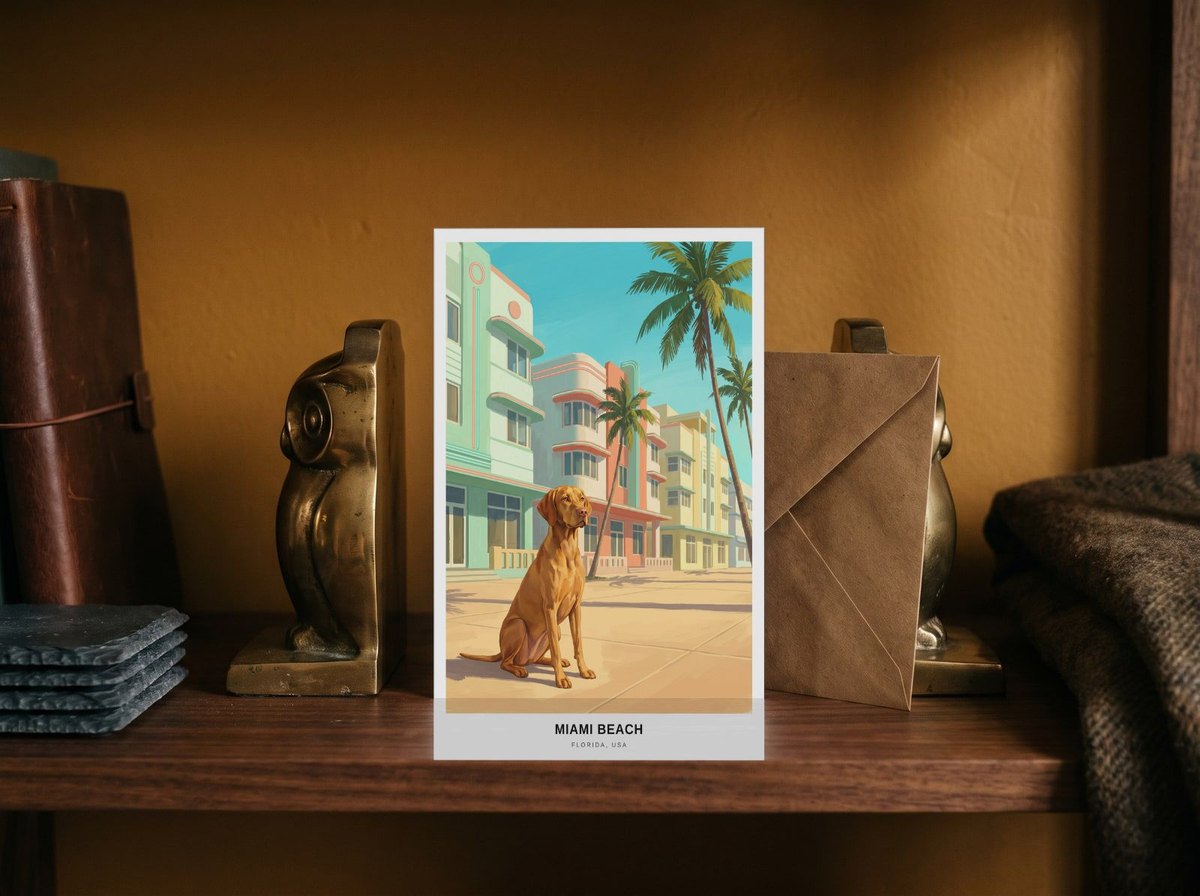 A card standing upright — between brass bookends with an envelope